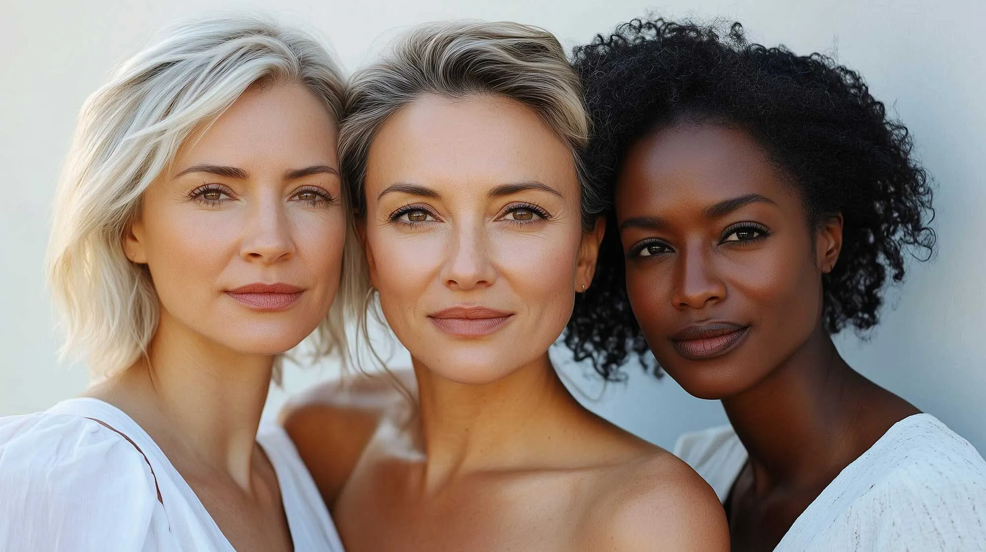 Three women with natural, fresh permanent makeup